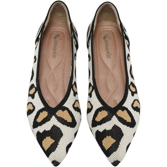 Women Pointed Toe Ballet Leopard Flat Comfortable Casual Dressy Office Shoes - Picture 1 of 6